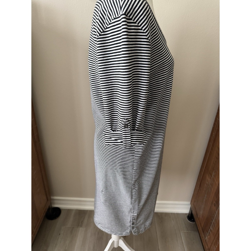 J Jill Perfect Pima Dress Medium Black White Striped 3/4 Sleeve Casual Knit - Picture 4 of 9